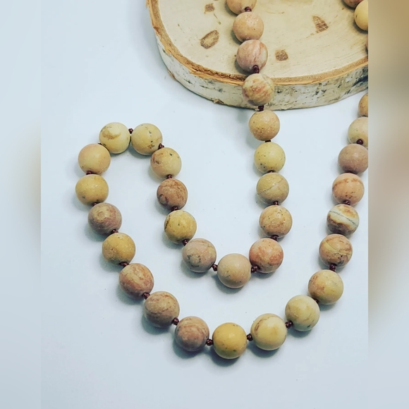 Matte Picture Jasper Unisex Necklace 10 mm - Picture 5 of 5